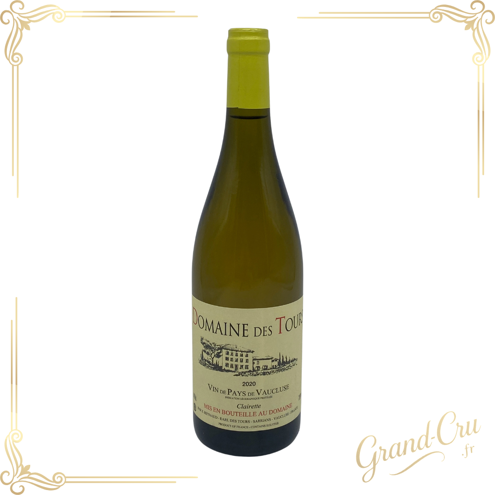Bouteille de Domaine des Tours Blanc 2020, vin blanc généreux et aromatique du Vaucluse signé Emmanuel Reynaud