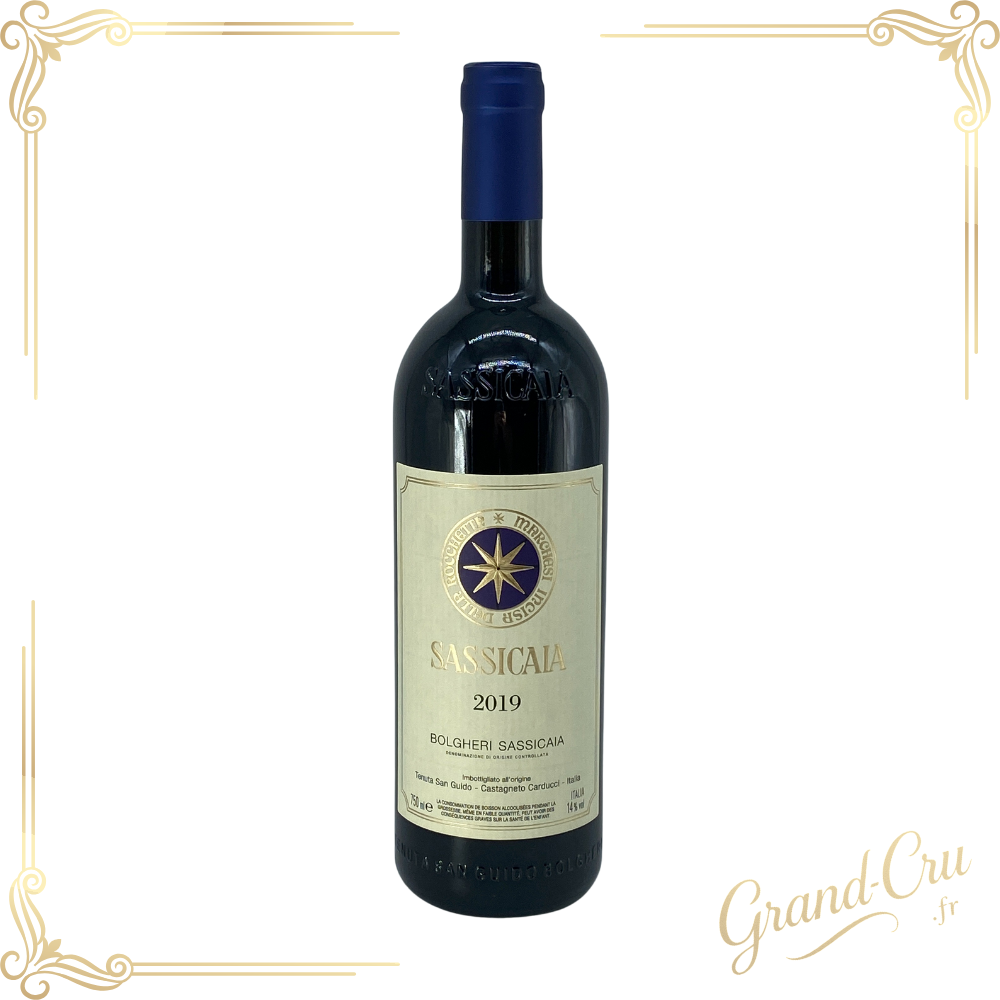 Bouteille de Sassicaia Bolgheri 2019, vin rouge italien iconique aux arômes complexes et à l’élégance légendaire