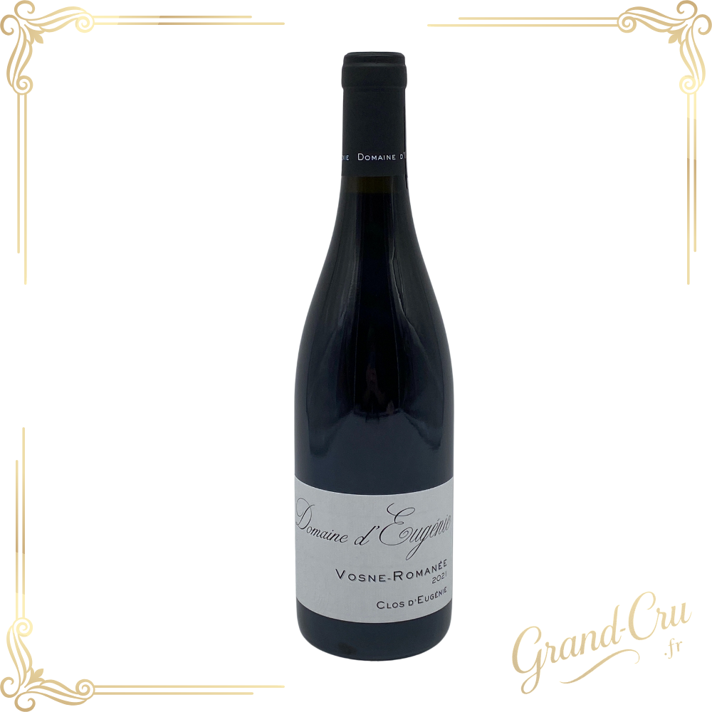 Bouteille de Vosne-Romanée Clos d’Eugénie 2021 du Domaine d’Eugénie, vin rouge français haut de gamme.