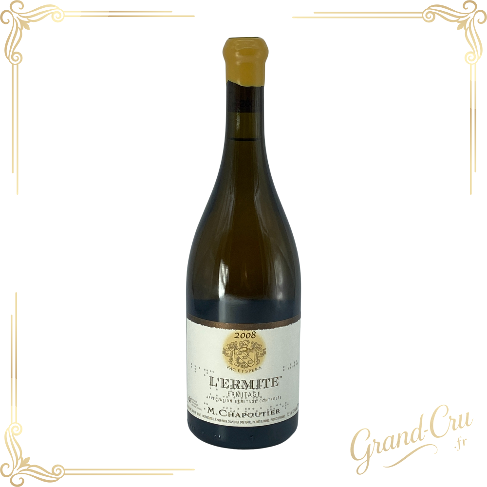 Bouteille de L’Ermite Blanc 2008, Hermitage rare et minéral signé M. Chapoutier, 100 % Marsanne en biodynamie