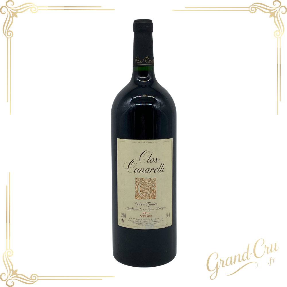 Clos Canarelli Rouge Magnum 2015 Amphora – vin corse rare, élevé en amphore, bouteille grand format, robe profonde et élégante.